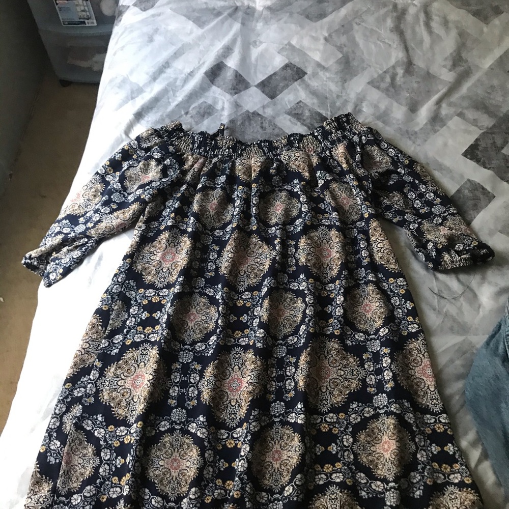 Flower Print Short Dress Semi Strapless
